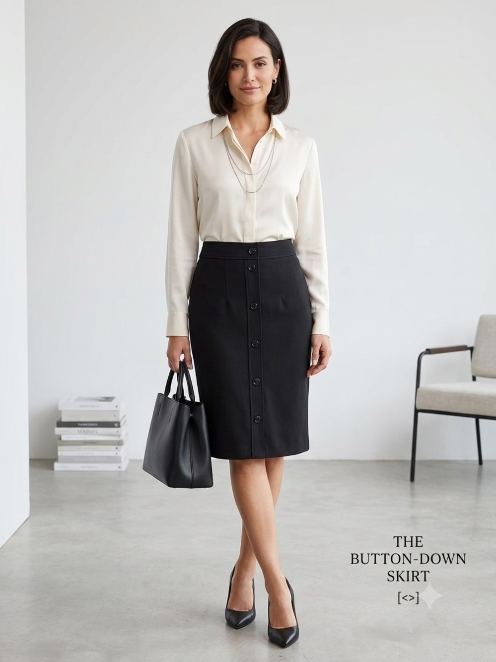 Patrizia Pepe Black Button-Front Pencil Skirt